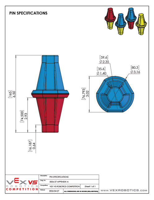 Override pin specifications: tapered hex prism, 80.3mm top hex, 35.6mm bottom hex, 165mm tall.