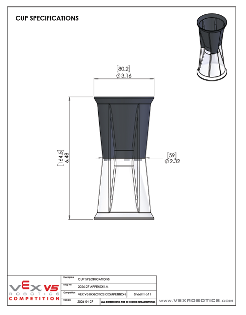 Override cup specifications: hourglass shape, 80.2mm top opening, 59mm waist, 164.5mm tall.